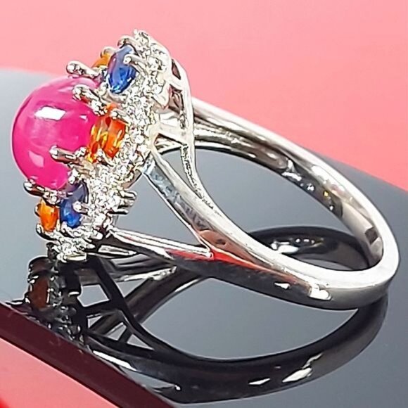 Natural‎ Ruby & Multi-color Sapphire 925 Sterling Silver Ring Sz 8 - Picture 6 of 7